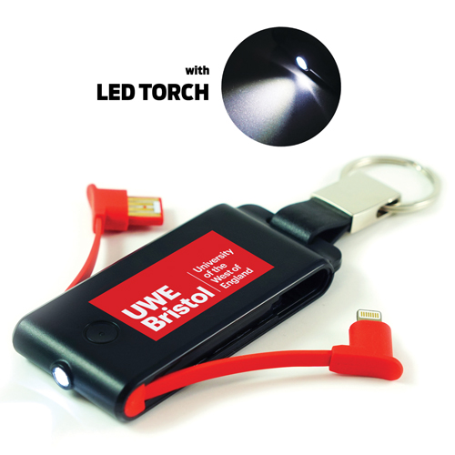 USB Power Bank Keyring With LED Torch 1500mah